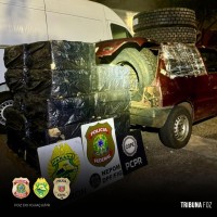 PF, PC e PMPR apreendem veículo com cigarros e pneus contrabandeados em Foz do Iguaçu