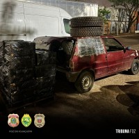 PF, PC e PMPR apreendem veículo com cigarros e pneus contrabandeados em Foz do Iguaçu