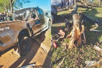 Caminhonete "voa" após lombada e se choca contra árvore em Santa Terezinha de Itaipu