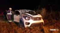 Veiculo Mobi carregado com drogas capota durante tentativa de fuga da PRF na BR-277 em Santa Tereza do Oeste