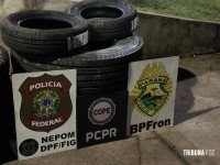 BPFRON, NEPOM e COPE apreendem cigarros e pneus contrabandeados em Foz do Iguaçu