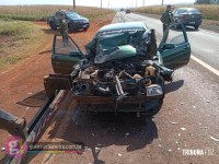 Colisão traseira entre carro e caminhão é registrado na PR-495 em Medianeira