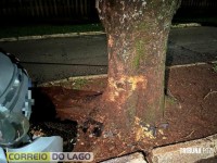 Veículo é encontrado colidido em árvore no Balneário Terra das Águas em Santa Helena