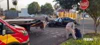 Jovem é socorrido pelo Siate após colisão entre caminhão e carro no Jardim Patriarca