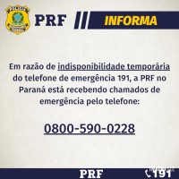 Telefone alternativo de emergência da PRF no Paraná