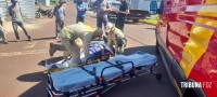 Entregador fica ferido após colisão entre moto e caminhão em Foz do Iguaçu