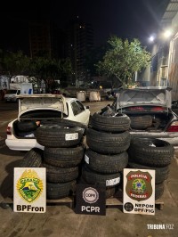 Depósito com dois veículos e 160 pneus trazidos do Paraguai são apreendidos pelas forças policiais