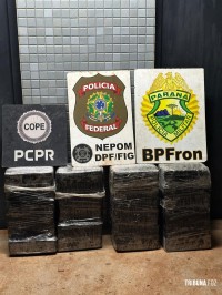 BPFRON, PF e PC apreendem mais de 100,9 Kg de maconha divididos em quatro fardos em Foz do Iguaçu