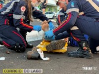 Motociclista fica ferido em acidente no centro da cidade de Santa Helena