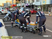 Motociclista fica ferido em acidente no centro da cidade de Santa Helena