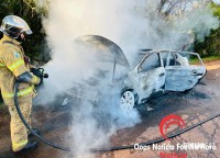 Veículo é destruído após incêndio na Av. Fiorino Brol 