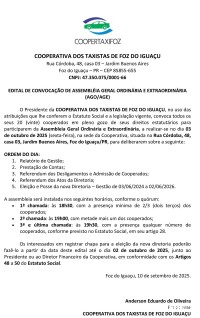 Edital de Convocação de Assembléia geral da Cooperativa dos Taxistas de Foz do Iguaçu