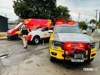 Mulher fica ferida após colisão entre moto e carro no Conjunto Libra