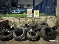 Policia Federal e PM apreendem cerca de 70 pneus contrabandeados em Foz do Iguaçu
