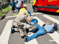 Duas pessoas ficam feridas após colisão entre Van paraguaia e moto na Vila Portes