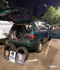 PF, PC e Marinha apreendem veículo carregado com 30 pneus contrabandeados em Foz do Iguaçu