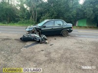 Colisão entre veiculo e motocicleta mobiliza SAMU em Santa Helena