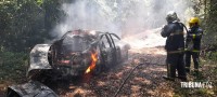 Carro pega fogo e coloca em risco incêndio na mata as margens do Parque Nacional do Iguaçu