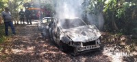 Carro pega fogo e coloca em risco incêndio na mata as margens do Parque Nacional do Iguaçu