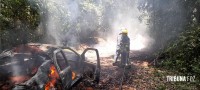 Carro pega fogo e coloca em risco incêndio na mata as margens do Parque Nacional do Iguaçu