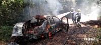 Carro pega fogo e coloca em risco incêndio na mata as margens do Parque Nacional do Iguaçu