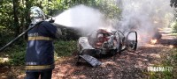 Carro pega fogo e coloca em risco incêndio na mata as margens do Parque Nacional do Iguaçu