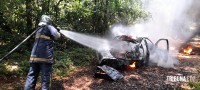 Carro pega fogo e coloca em risco incêndio na mata as margens do Parque Nacional do Iguaçu