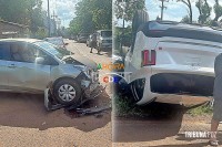 Acidente em Ciudad del Este deixa mulher ferida e veículo capotado