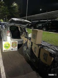 BPFRON e NEPOM apreendem veículos carregados com cigarros e pneus contrabandeados do Paraguai em Foz do Iguaçu