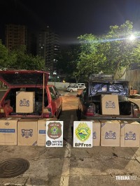 BPFRON e PF apreendem dois veículos carregados com cigarros contrabandeados do Paraguai em Itaipulândia