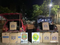 BPFRON e PF apreendem dois veículos carregados com cigarros contrabandeados do Paraguai em Itaipulândia