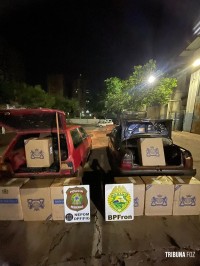 BPFRON e PF apreendem dois veículos carregados com cigarros contrabandeados do Paraguai em Itaipulândia