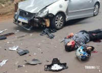 Siate socorre duas vítimas após colisão frontal entre carro e moto defronte ao Horto Municipal