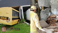 Ônibus escolar invade estabelecimento no Bairro Florença em Medianeira