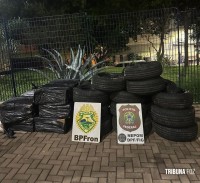 PF e PM apreendem pneus e cigarros contrabandeados em Foz do Iguaçu