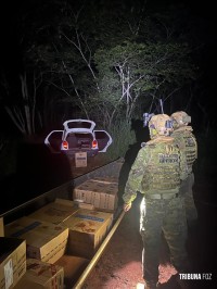 BPFRON apreende embarcação, veículo e carga de cigarros em Santa Helena