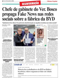 Chefe de gabinete do Ver. Bosco propaga Fake News nas redes sociais sobre a fabrica da BYD
