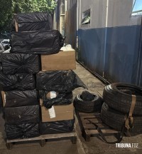 PF e PM apreendem cigarros contrabandeados e pneus na região da Av. Beira Rio em Foz do Iguaçu