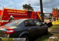 Carro bate em poste e motorista acaba detido por embriaguez ao volante em Santa Helena