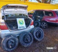 Polícia Rodoviária Estadual apreende 80 pneus contrabandeados durante operação em São Pedro do Iguaçu