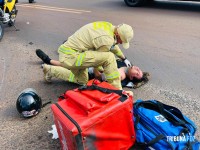 Motociclista fica ferido após acidente com caminhão na marginal da BR-277