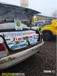 Motorista foge da abordagem e abandona carro com 500 pacotes de cigarros na BR-277 em Santa Tereza do Oeste