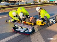 Motociclista atinge pedestre ao cruzar a BR-277 e duas mulheres ficam feridas em Foz do Iguaçu