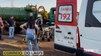 Motociclista fica ferido após colisão com caminhão no distrito de Sub-Sede em Santa Helena