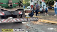 Motociclista fica ferido após colisão com caminhão no distrito de Sub-Sede em Santa Helena