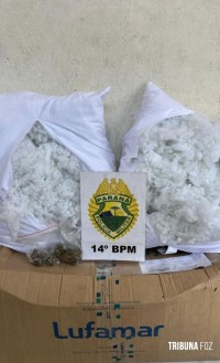 PM apreende maconha escondida em travesseiros em transportadora de Foz do Iguaçu