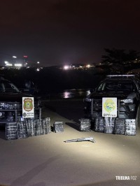Policia Federal e PMPR apreendem 107 Kg de maconha e espingarda calibre 12 em ação no Rio Paraná em Foz do Iguaçu