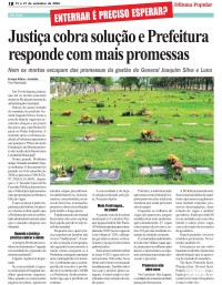 VAGAS NOS CEMITÉRIOS: Justiça cobra solução e Prefeitura responde com mais promessas