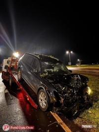 Veículo perde o controle e colide contra árvore na marginal da BR-277 em Santa Terezinha de Itaipu