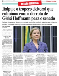 APAGÃO ELEITORAL: Itaipu e o tropeço eleitoral que culminou com a derrota de Gleisi Hosfmann para o senado
